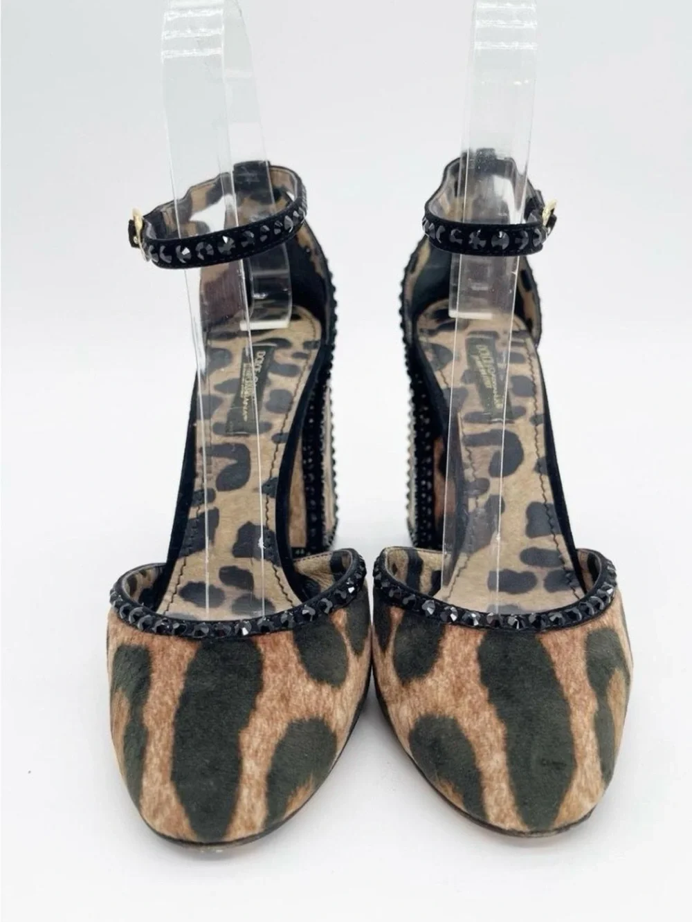Dolce & Gabbana Leopard Print Block Heel Ankle Strap Pumps - Brown & Black